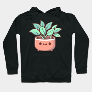 Cute Kawaii Houseplant in a Pot with Decorative Green Leaves | Design for Kawaii Lovers Hoodie